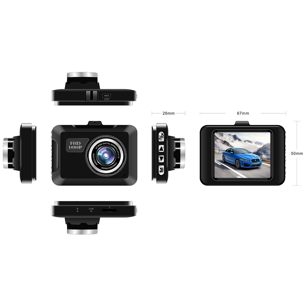 1 шт. 2 дюймовый HD 720P 120 ° широкоугольный WDR Автомобильный видеорегистратор