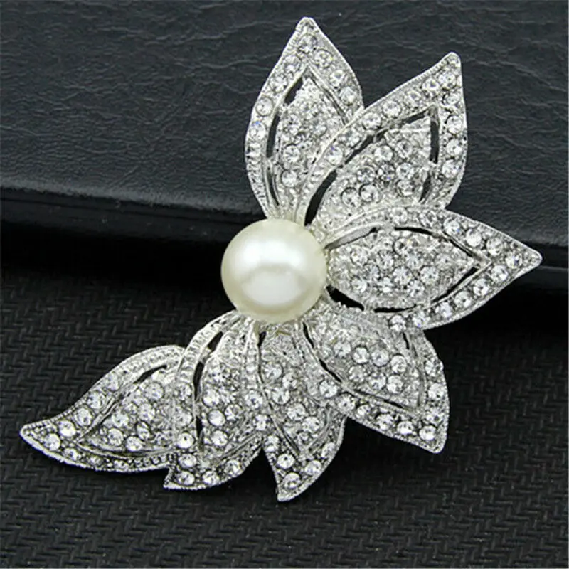 

Rhinestone Crystal Flower Imitation Pearl Brooches for Women Men Wedding Bridal Party Round Bouquet Brooch Pin