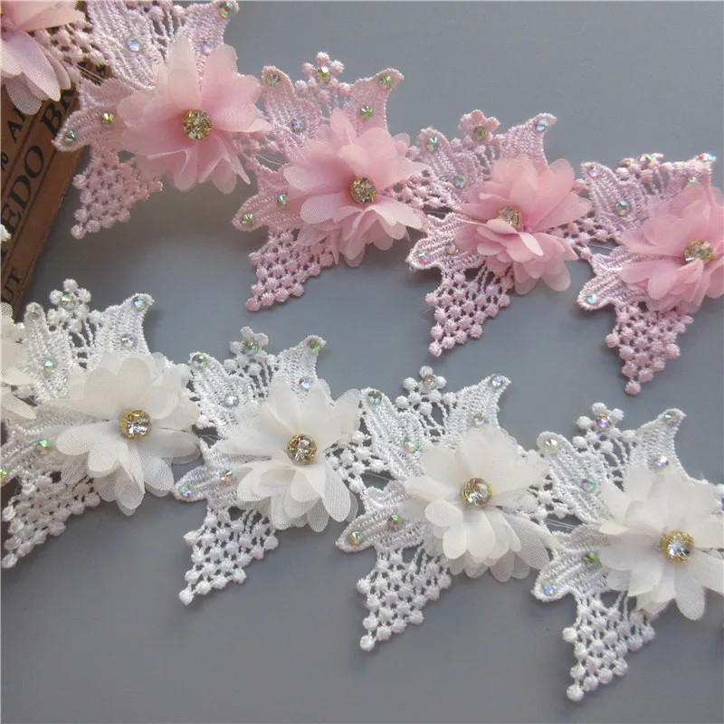 1yard Chiffon Flower Diamond Rhinestones Fringe Lace Trim Embroidered Ribbon Fabric Sewing Craft Garment Accessories | Дом и сад
