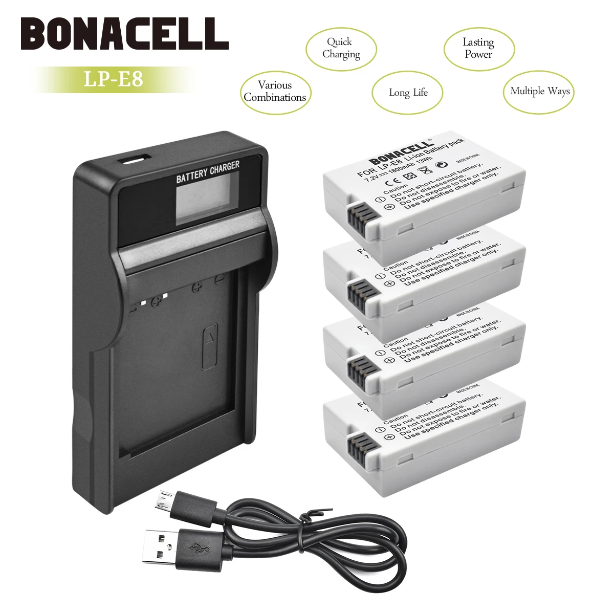 Батарейка для камеры Bonacell LP-E8 LP E8 LPE8 + зарядное устройство с ЖК-экраном Canon EOS 550D 600D