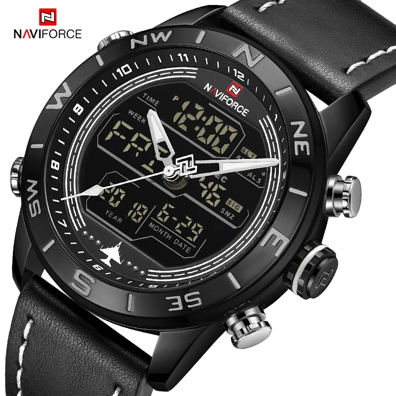 

NAVIFORCE Fashion Sports Watches For Men Digital Chronograph Quartz WristWatch Military Luxury Genuine Leather Waterproof Clock