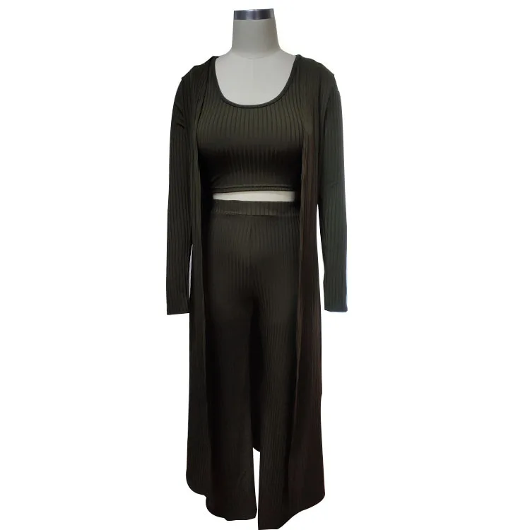 Женский Повседневный комплект из 3 предметов укороченный Топ с длинным рукавом и