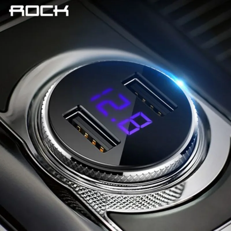 Rock Переходник Usb для зарядки в машине Samsung металлический двойной цифровой дисплей