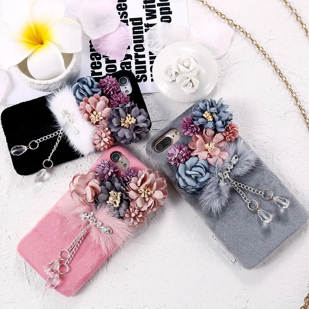 KISSCASE цветочный плюшевый чехол для iPhone 6s 6 7 8 Роскошные шикарные чехлы из меха