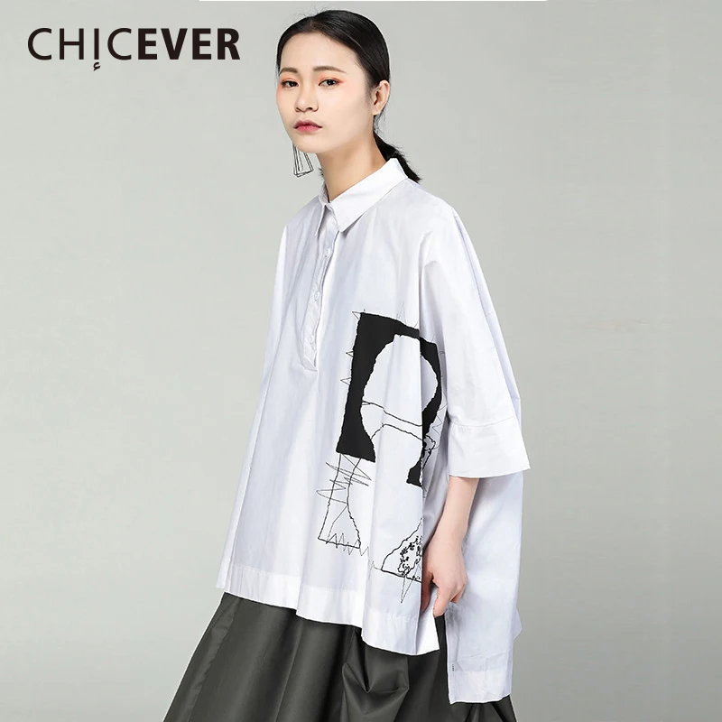 Асимметричная женская рубашка CHICEVER черная блузка топ с абстрактным узором рукав