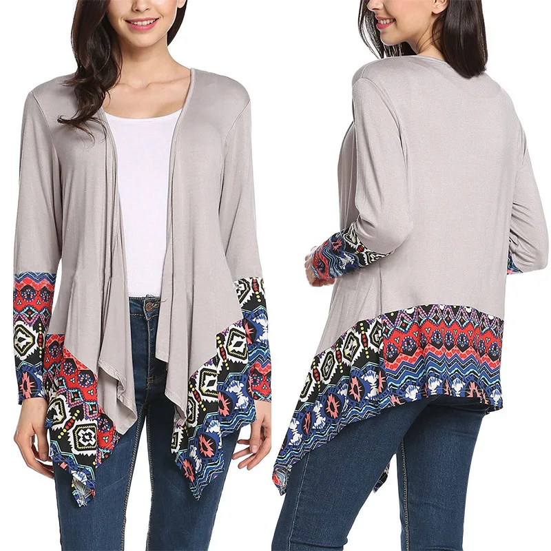 New Fashion 2017 Autumn Outerwear Women Long Sleeve Striped Printed Cardigan Casual Elbow Patchwork Knitted Sweater Plus Size |
