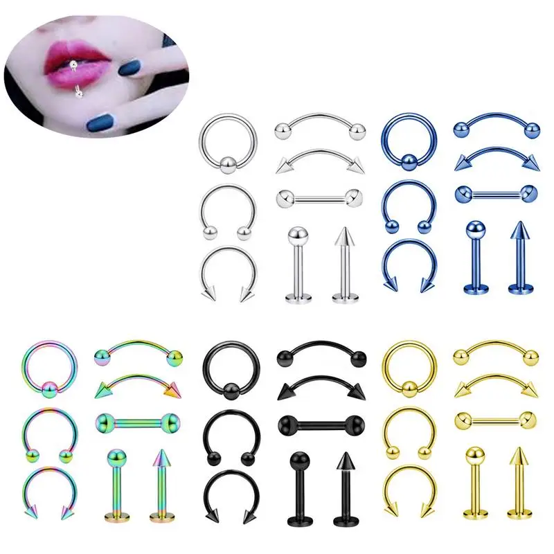 Eye Studs Nasal Ring Jewelry 8 Pack Mix Set Tattoo Piercing Stainless Steel Lip Nail Employee Benefits Housewarming New | Украшения и