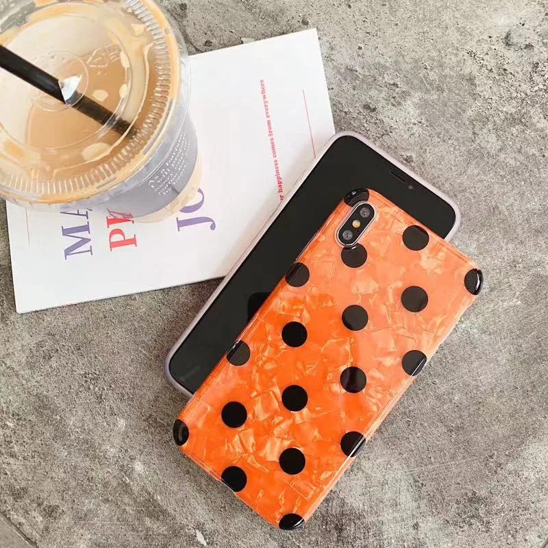 Lovebay для iphone 7 6 S 8 Plus X Чехол оранжевый в черный горошек Coque чехол на корпус телефона