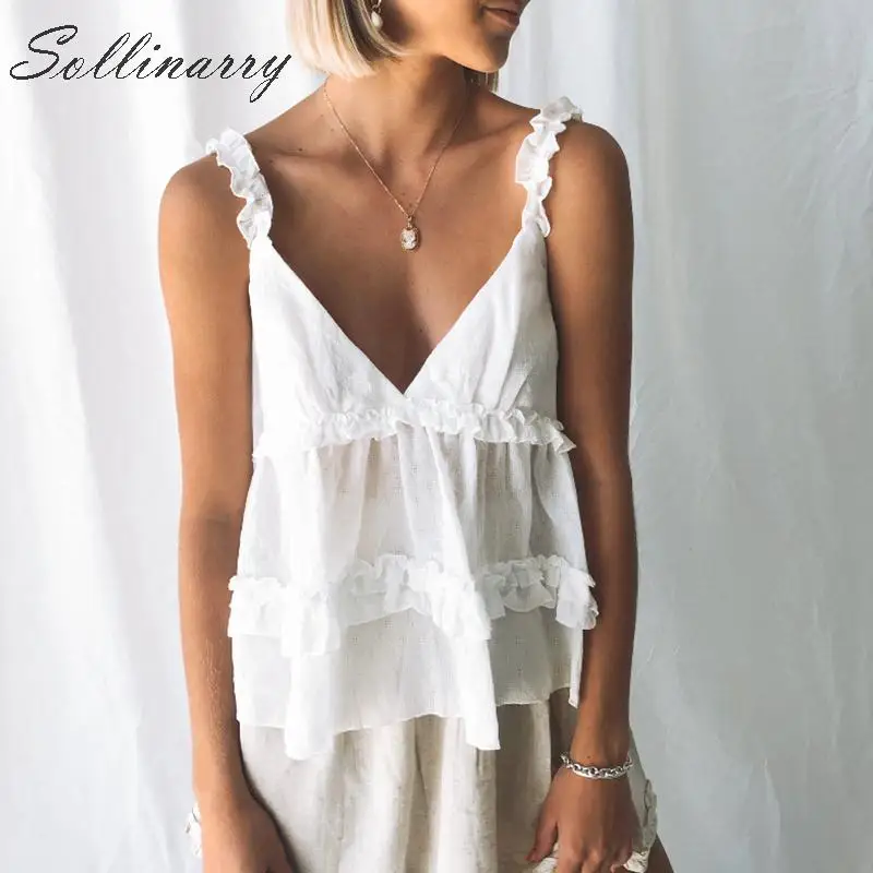 Sollinarry/пляжные летние женские блузки с оборками свободные повседневные топы