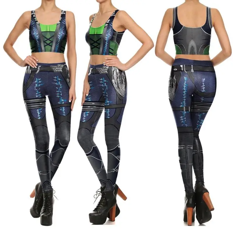 Европейский стиль цифровой печати для женщин фитнес комплект одежды стрейч