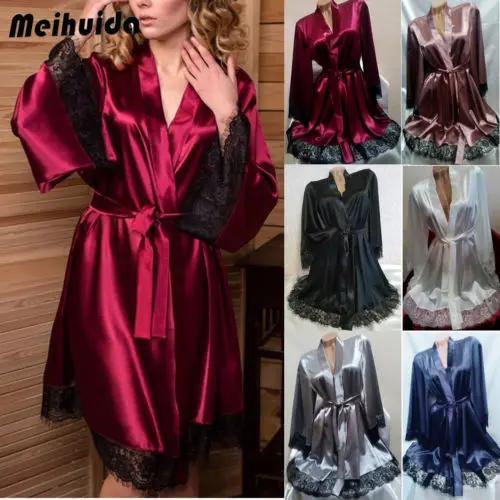 Новинка 2019 сексуальное женское белье Шелковый кружевной халат ночная сорочка
