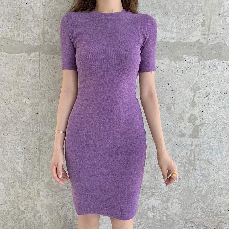 Трикотажное мини-платье для девочек с коротким рукавом | Женская одежда