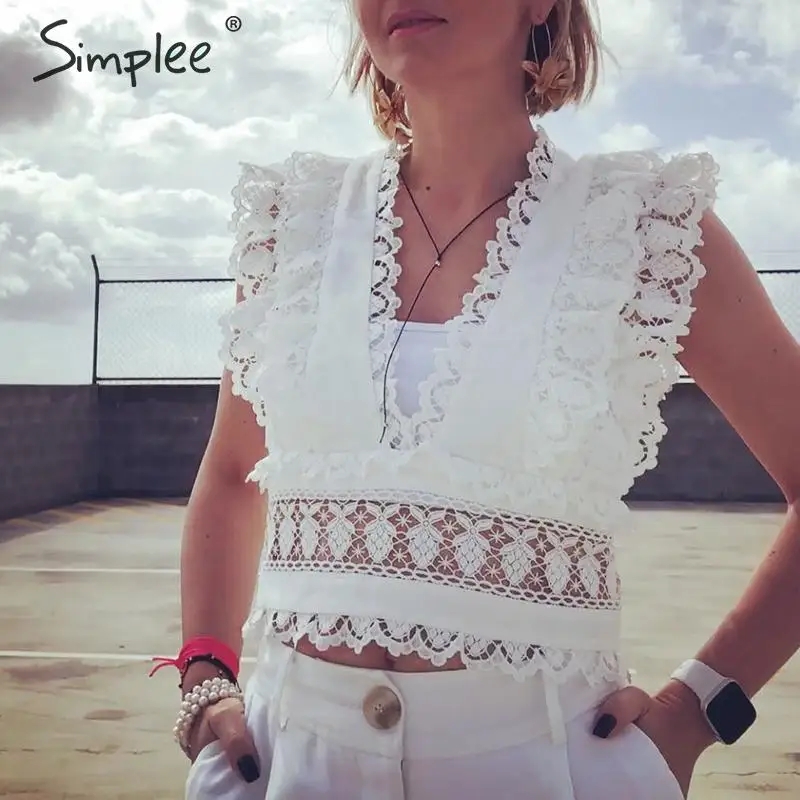 Simplee сексуальный глубокий v образный вырез ГОФРИРОВАННЫЙ Женские топы элегантный