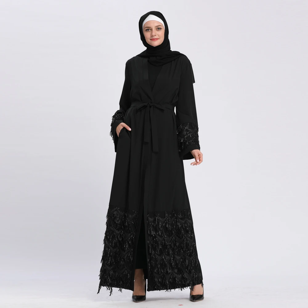 Мусульманское Платье макси с пайетками Nida Abaya длинное платье-кардиган халат
