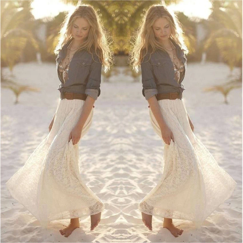 

Women lace white white long skirt women casual skirt