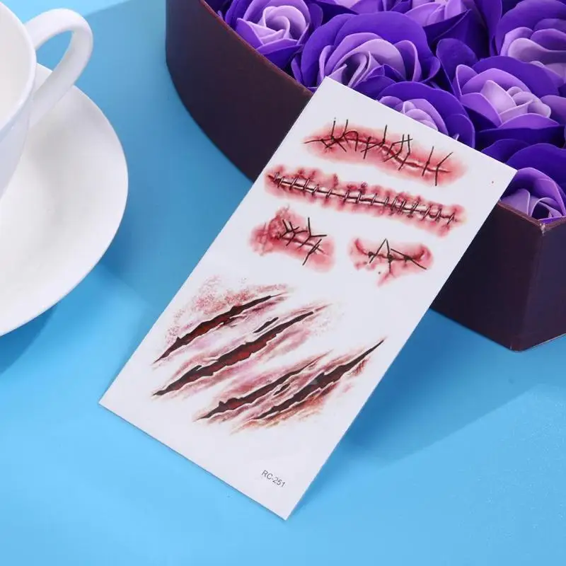 20 шт./лот Хэллоуин Зомби татуировки шрамов Стикеры фальшивые шрамы кровавая