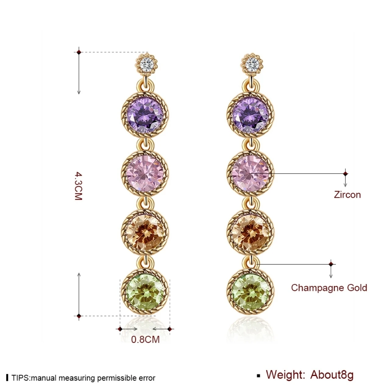 Women's Cubic Zircon Multicolor Champagne Gold-colored Plated Drop Dangle Earring 1.7&quot | Украшения и аксессуары