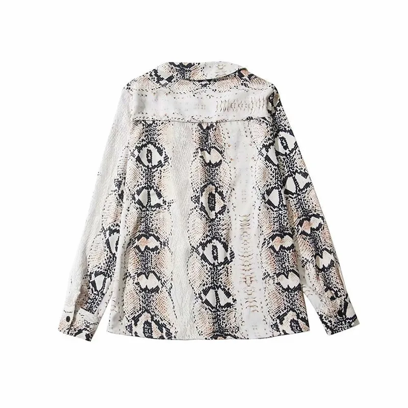 Рубашка женская с леопардовым/змеиным принтом длинным рукавом повседневная для