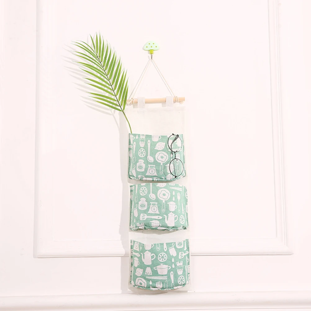 1PC 3 Pockets Hanging Cotton Linen Wall Mounted Storage Bag Pouch Cosmetic Toys Organizer Wardrobe Hang for Bedroom | Дом и сад