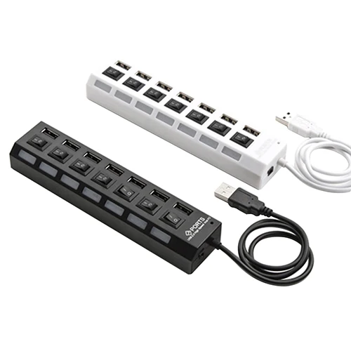 7 портов USB Hub LED высокоскоростной адаптер с питанием включением/выключением для