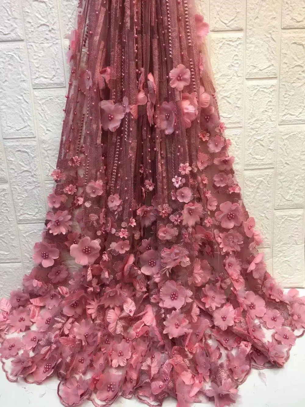 

3D french net lace fabric 2019 latest African mesh tulle lace fabric embroidery beaded Nigerian guipure lace fabric high quality