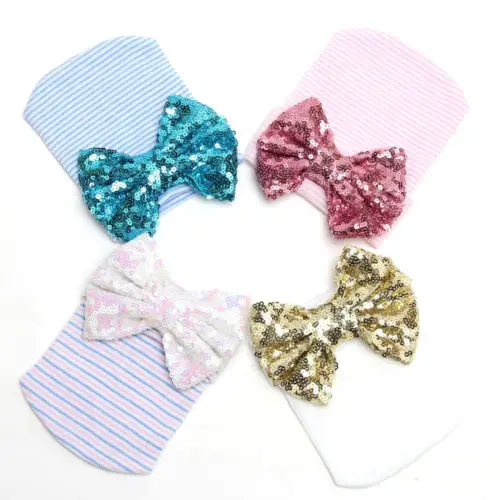 Fashion Newborn Baby Girl Infant Kid Spring And Autumn Sequin Bowknot Beanie Hat Knit Warm soft Comfortable Hospital Cap | Детская