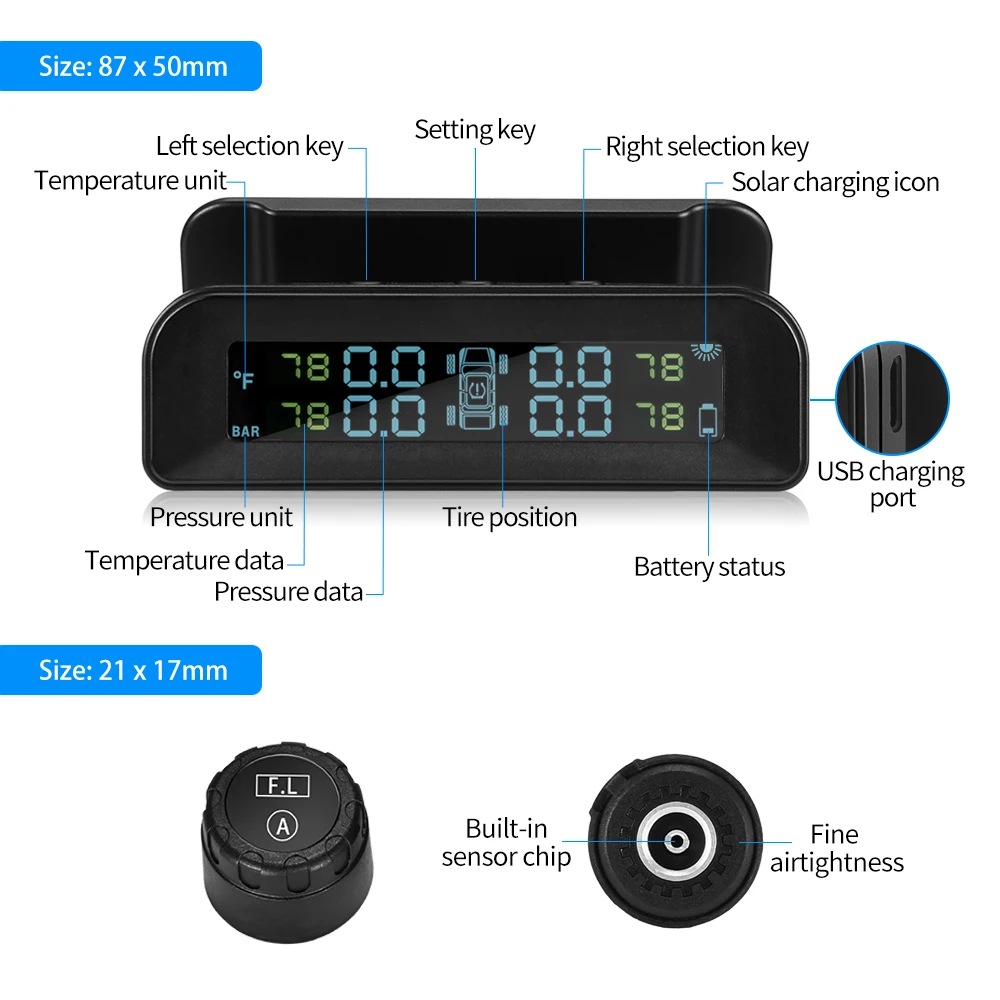 Система контроля давления в шинах ZEEPIN C260 TPMS с ЖК дисплеем и 4 внешними/внутренними
