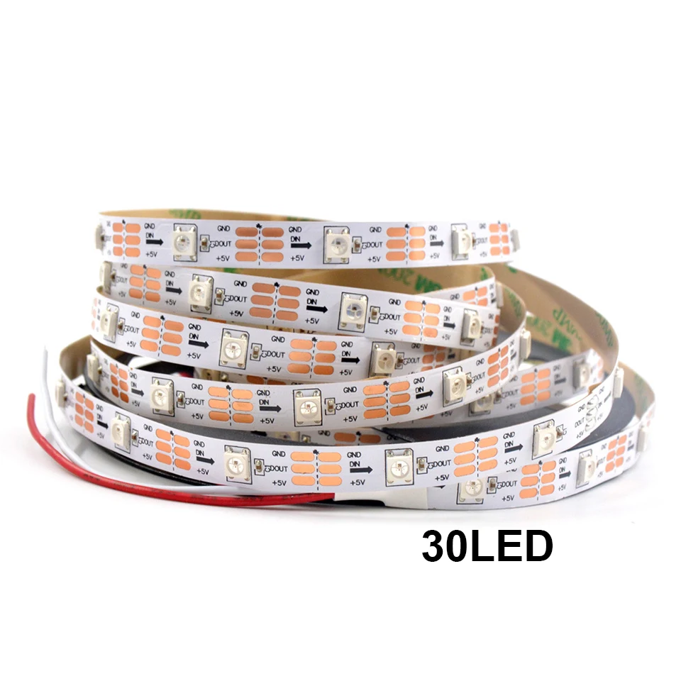 IP30 30/60/74/96/144led на метр 1m2m3m5m черный/белый печатных плат WS2812B Смарт RGBW цвет интрига