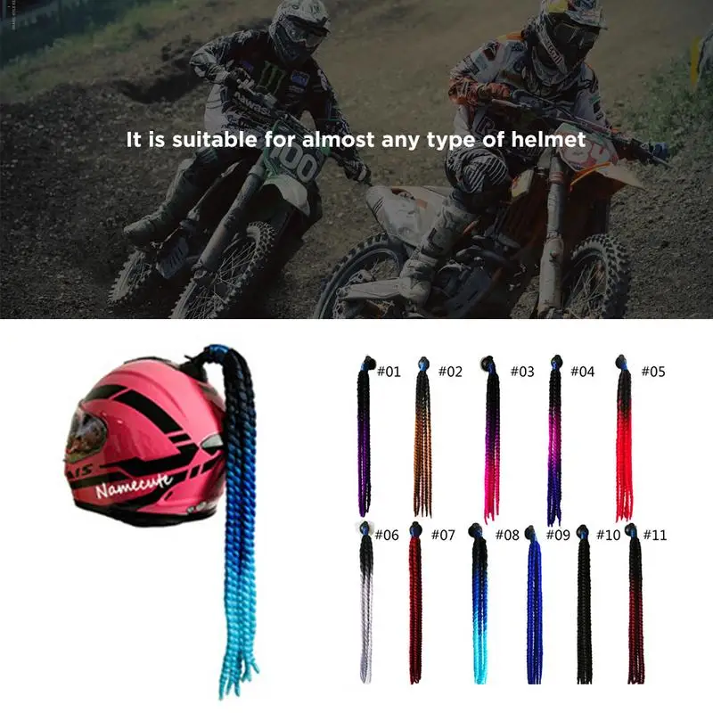 

Helmet Hair Helmet Pigtails Gradient Ramp Helmet Braids Ponytail with Suction Cup for Motorcycle