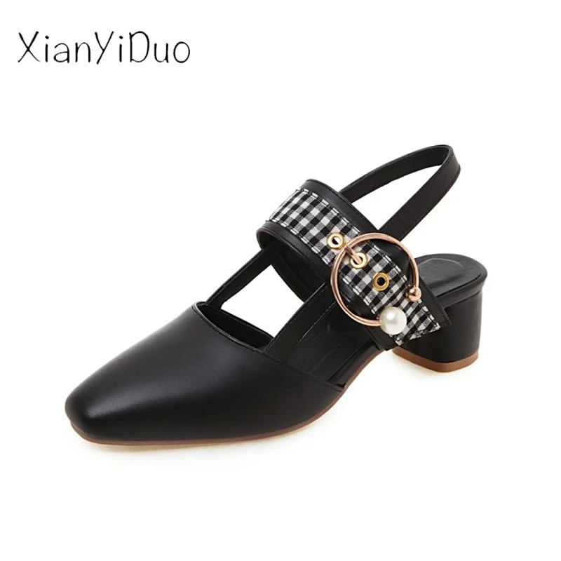 Xianyiduo/Новинка лета 2019 женская обувь из лакированной кожи на среднем каблуке