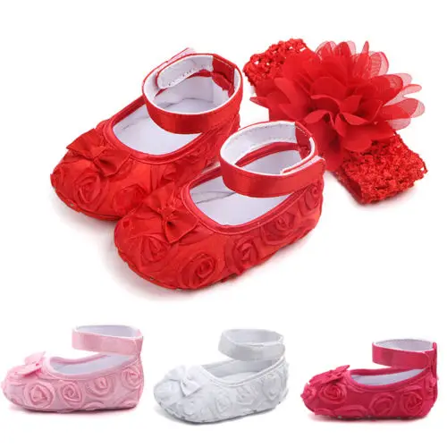 Toddler Girl Crib Shoes Flower Baby Bowknot Soft Sole Prewalker Sneakers 2PCS |