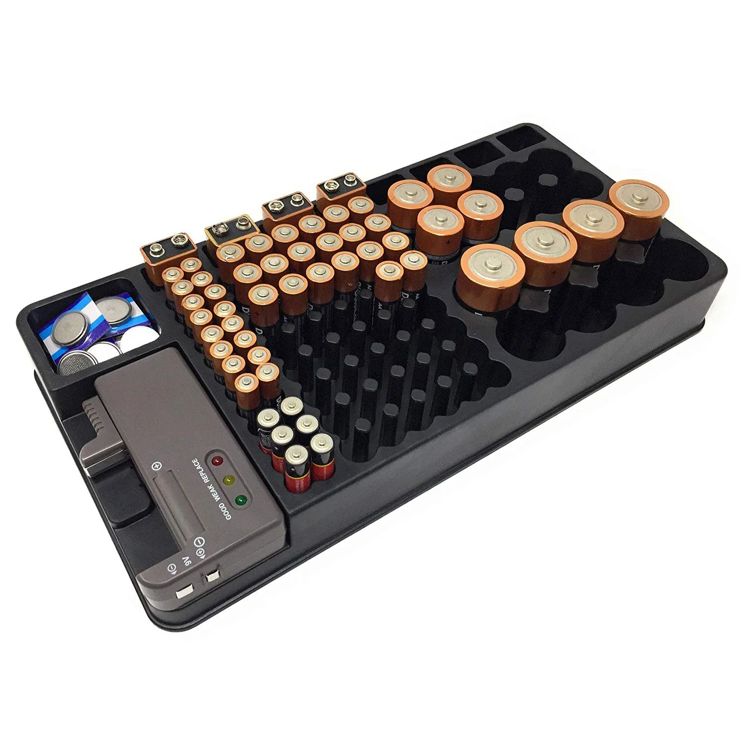 

Top Deals Battery Storage Organizer Holder with Tester - Battery Caddy Rack Case Box Holders Including Battery Checker For AAA