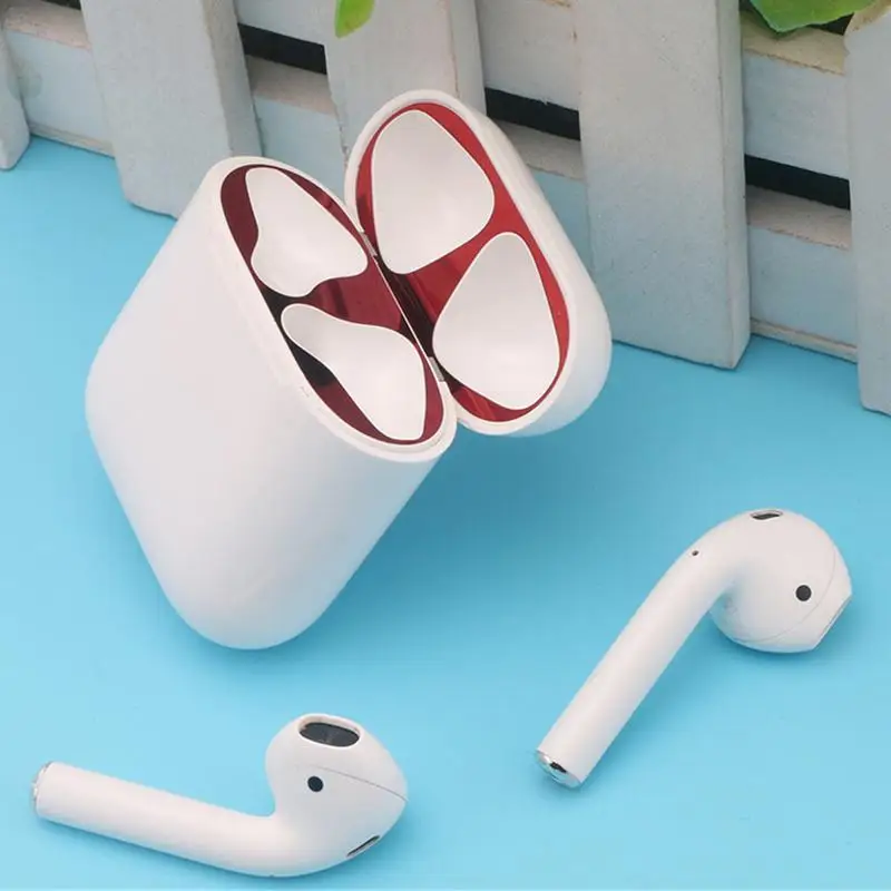 Металлическое покрытие гарнитура защита от пыли Защитная Наклейка для Apple AirPods 2