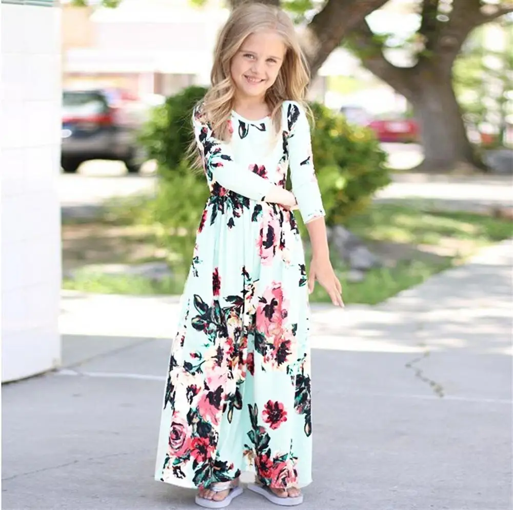 2019 Kids Dresses Long Sleeve Floral Children Princess Dress Spring Girl Beach Party | Мать и ребенок