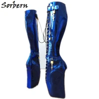 sorbern blue ballet wedge boots knee high women fashion boots top quality platform heels plus size shoes gothic boots bdsm