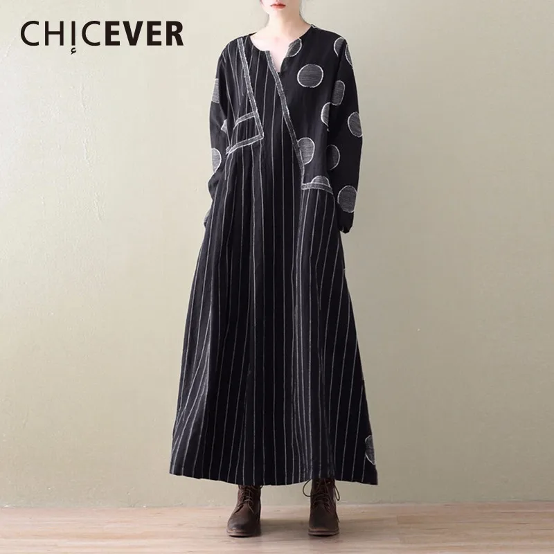 Женское платье CHICEVER винтажное Ассиметричное в горошек с длинным рукавом большие