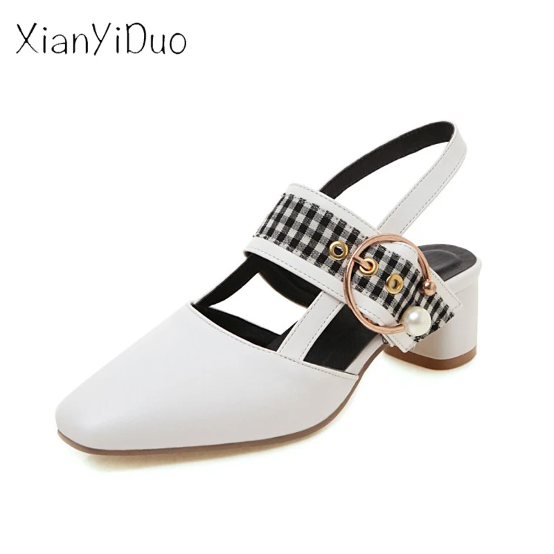 Xianyiduo/Новинка лета 2019 женская обувь из лакированной кожи на среднем каблуке