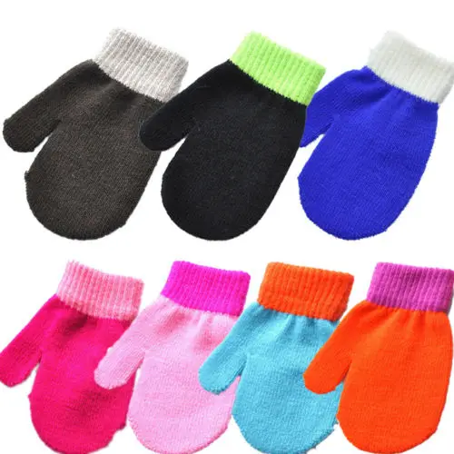 Зимние теплые перчатки толстые мягкие вязаные рукавицы для маленьких мальчиков