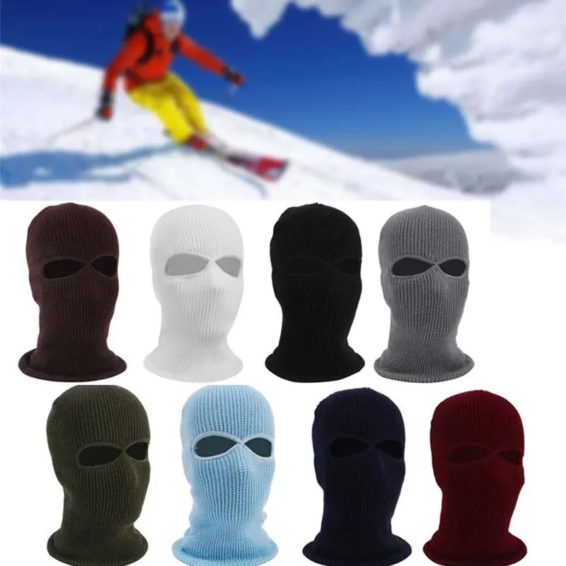 

Knitted 2 Holes Ski Mask BALACLAVA Hat Full Face Shield Beanie Cap Winter Warm Beanies