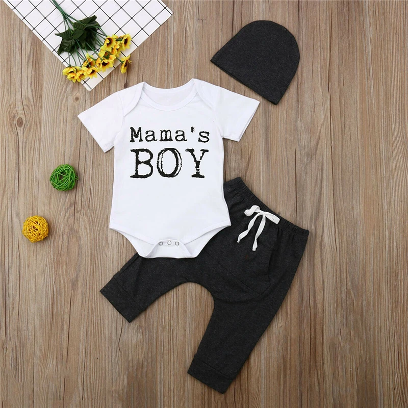 3Pcs Newborn Kid Baby Boys Romper Pants Hats Sunsuit Outfits Summer Cotton 0-18M New 2019 |