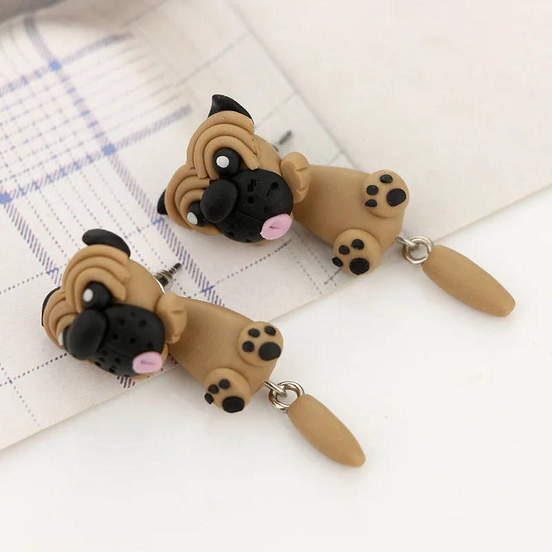 1 пара шарипей Мопс пирсинг мягкие висячие серьги милые ручной работы Полимерная