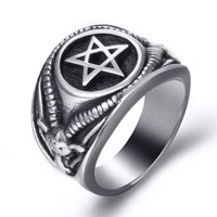 men stainless steel rings pentagram satan baphomet goat devil demon vintage jewelry