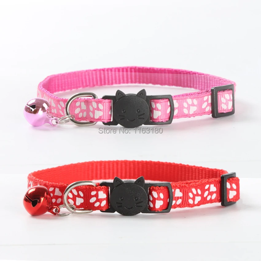 72pcs/lot Safety Nylon Dog Puppy Cat Collar Breakaway Adjustable Cats Collars with Bell and Bling Paw Printing Pet Supplies | Дом и сад