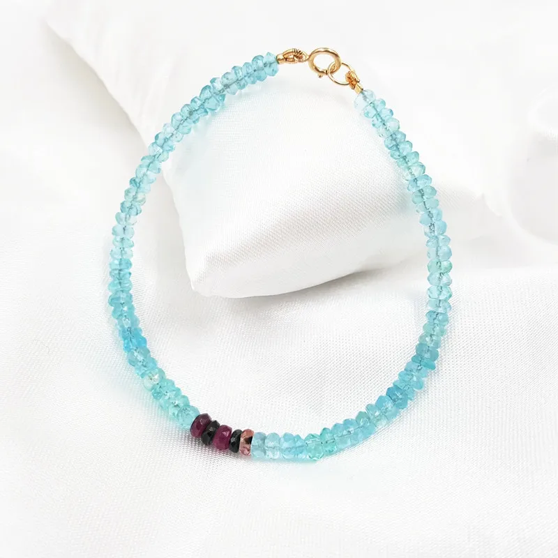Lii Ji Apatite турмалиновый браслет 925 пробы с серебряным золотым покрытием Natrual Gemstone 3 4