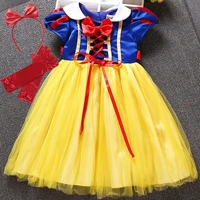 2 4 6 8 10 12 years girl summer snow white tutu cosplay costume knee length fancy bow dress with headband princess party clothes