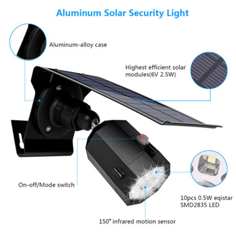 500LM 10 LED Solar Power PIR Motion Sensor Wall Light Outdoor Garden Flood Lamp | Лампы и освещение