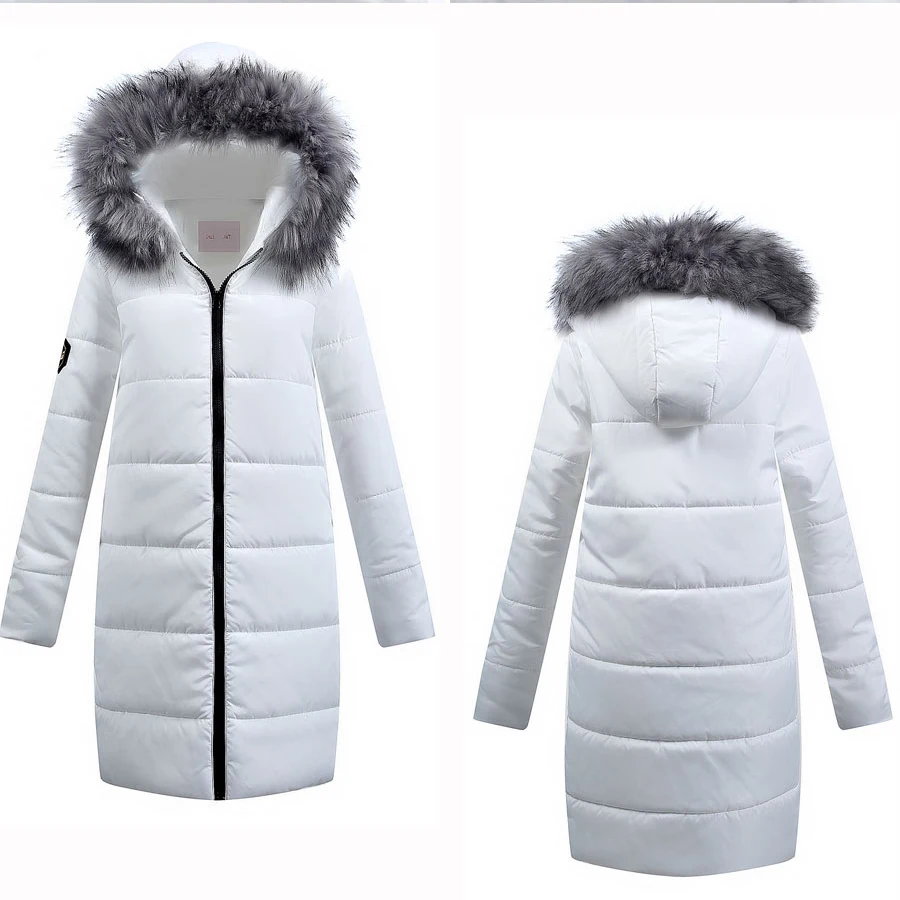 2018 Women Autumn Winter Jacket White Coat Raccoon Fur Collar Casual Thick Parka Down Cotton Hood Plus Size Long Outerwear PJ245