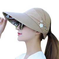 2018 new summer beach women sun hats uv protection pearl packable sun visor hat with big heads wide brim female cap hot