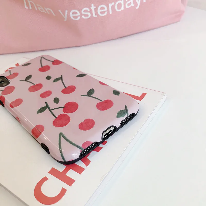 Kawaii Pink Japanese Fruit Cherry Phone Case For iPhone 7 Puls 6 6S 8 X XS XR Xsmax Cases Retro Soft Silicon Back Cover | Мобильные