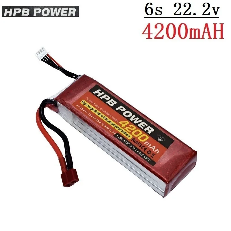 

HPB POWER 4200mAh 22.2v Lipo Bettary for Rc Helicopter Car boat Airplane RC toys 22.2v Li-Polymer battery 4200mah 45C 6s battery